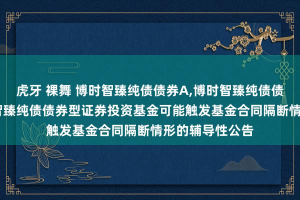 虎牙 裸舞 博时智臻纯债债券A，博时智臻纯债债券C: 对于博时智臻纯债债券型证券投资基金可能触发基金合同隔断情形的辅导性公告