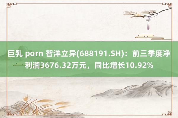 巨乳 porn 智洋立异(688191.SH)：前三季度净利润3676.32万元，同比增长10.92%