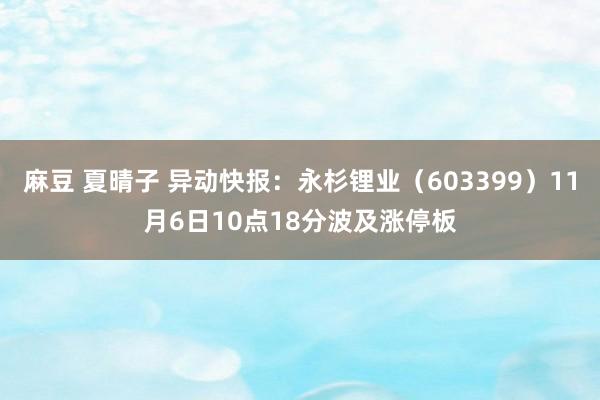 麻豆 夏晴子 异动快报：永杉锂业（603399）11月6日10点18分波及涨停板