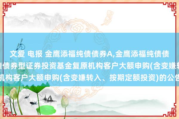 文爱 电报 金鹰添福纯债债券A，金鹰添福纯债债券C: 对于金鹰添福纯债债券型证券投资基金复原机构客户大额申购(含变嫌转入、按期定额投资)的公告