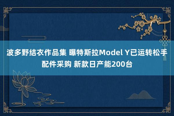 波多野结衣作品集 曝特斯拉Model Y已运转松手配件采购 新款日产能200台